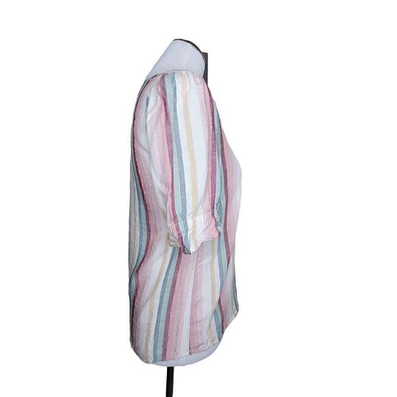 Alison Andrews Multicolor Stripe Metallic Short Sleeve Blouse Size Small - Picture 6 of 10
